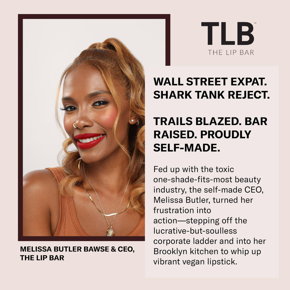 The Lip Bar straight shooter applied on lips demonstrating defined, matte finish