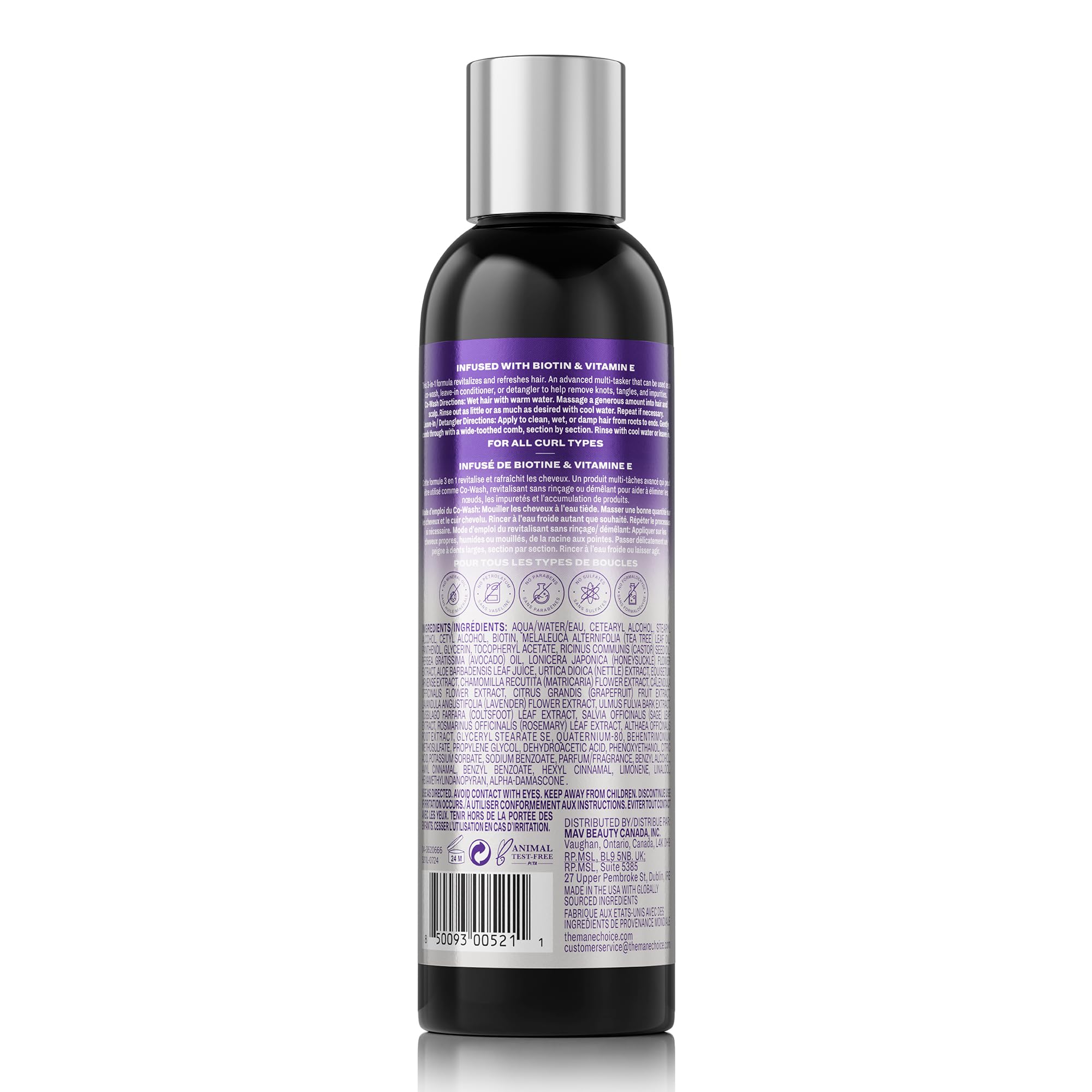 The Mane Choice ingredients label closeup highlighting key botanicals