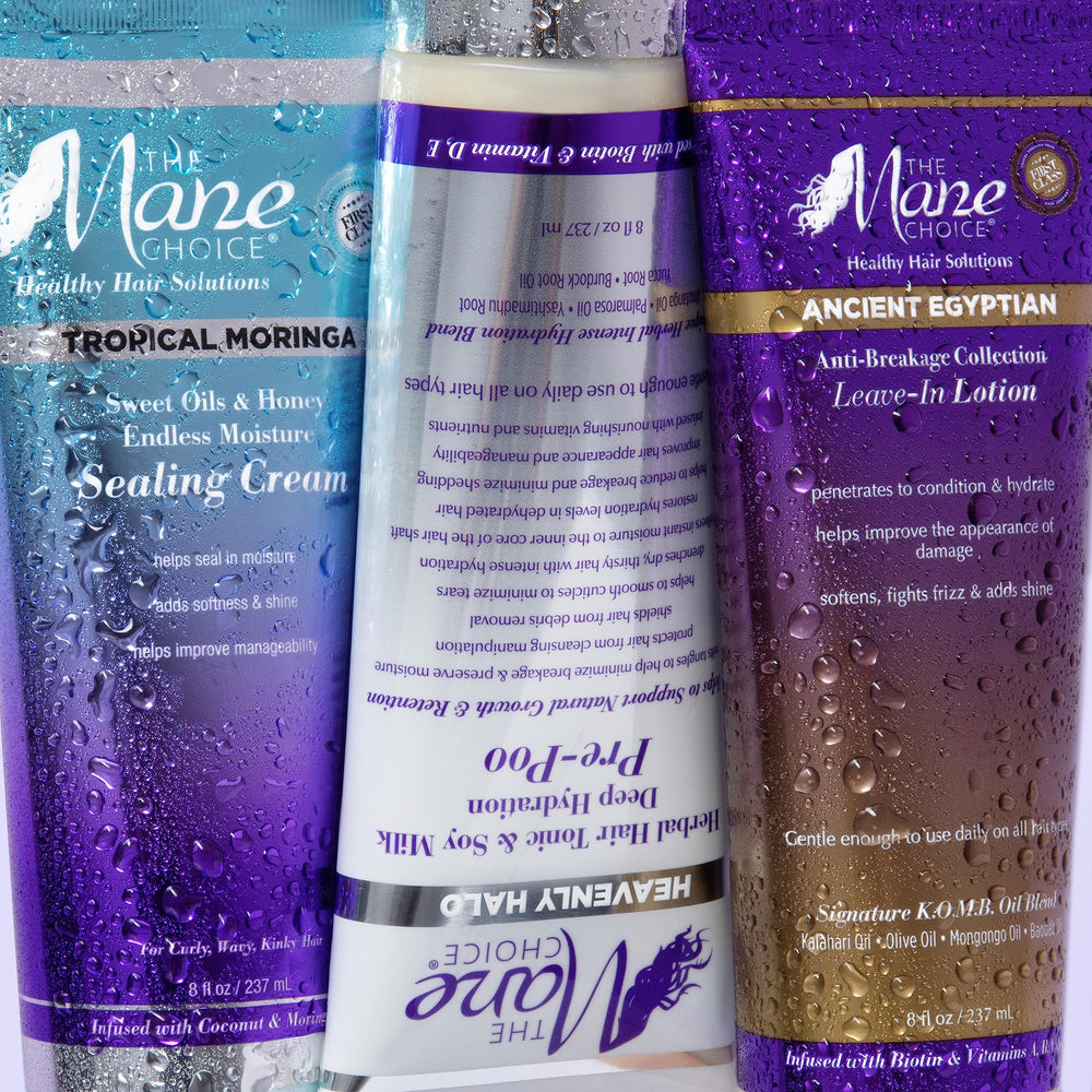 The Mane Choice jar on a bathroom shelf staged in a daily hair care routine