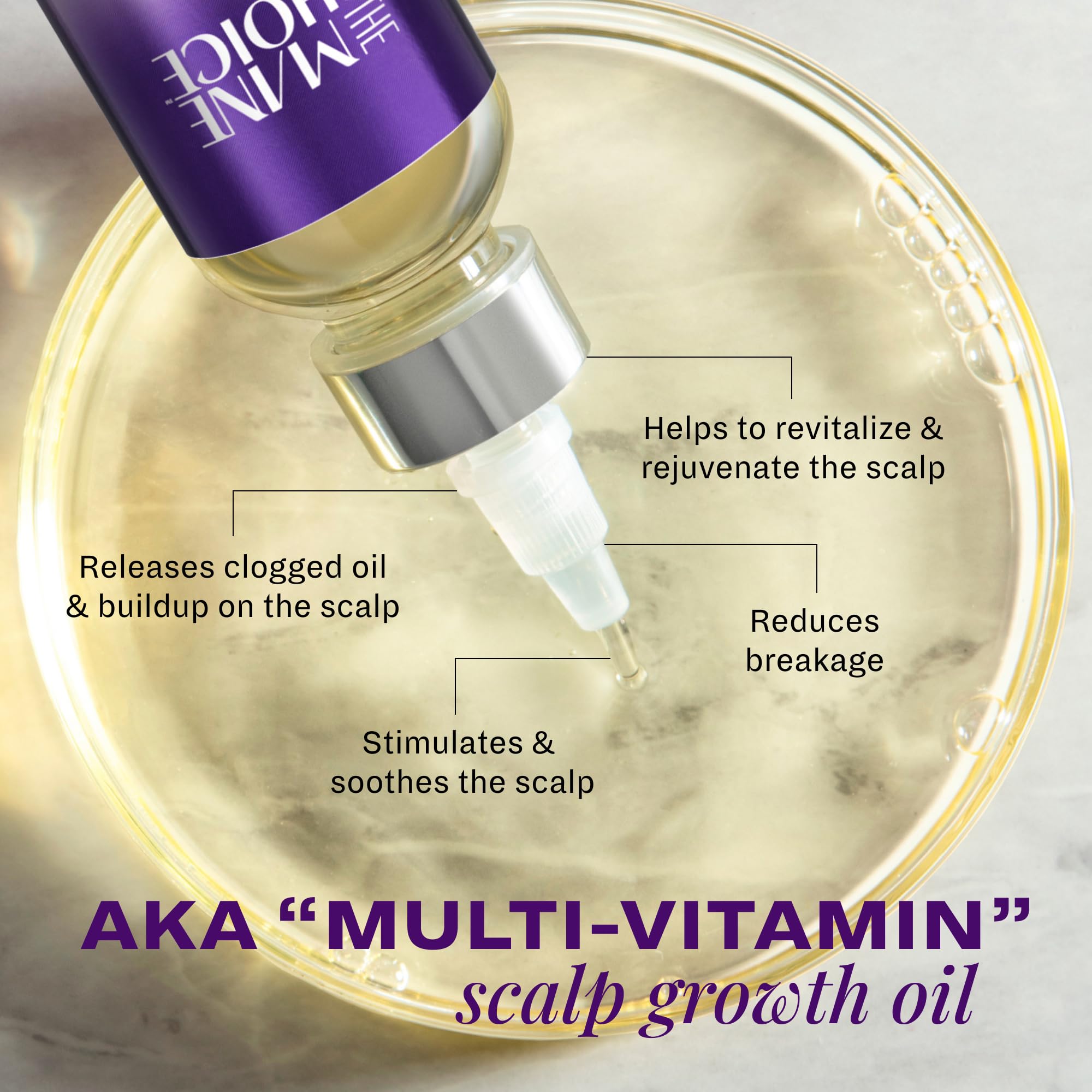 The Mane Choice pouring oil close-up, demonstrating lightweight non-greasy texture benefit