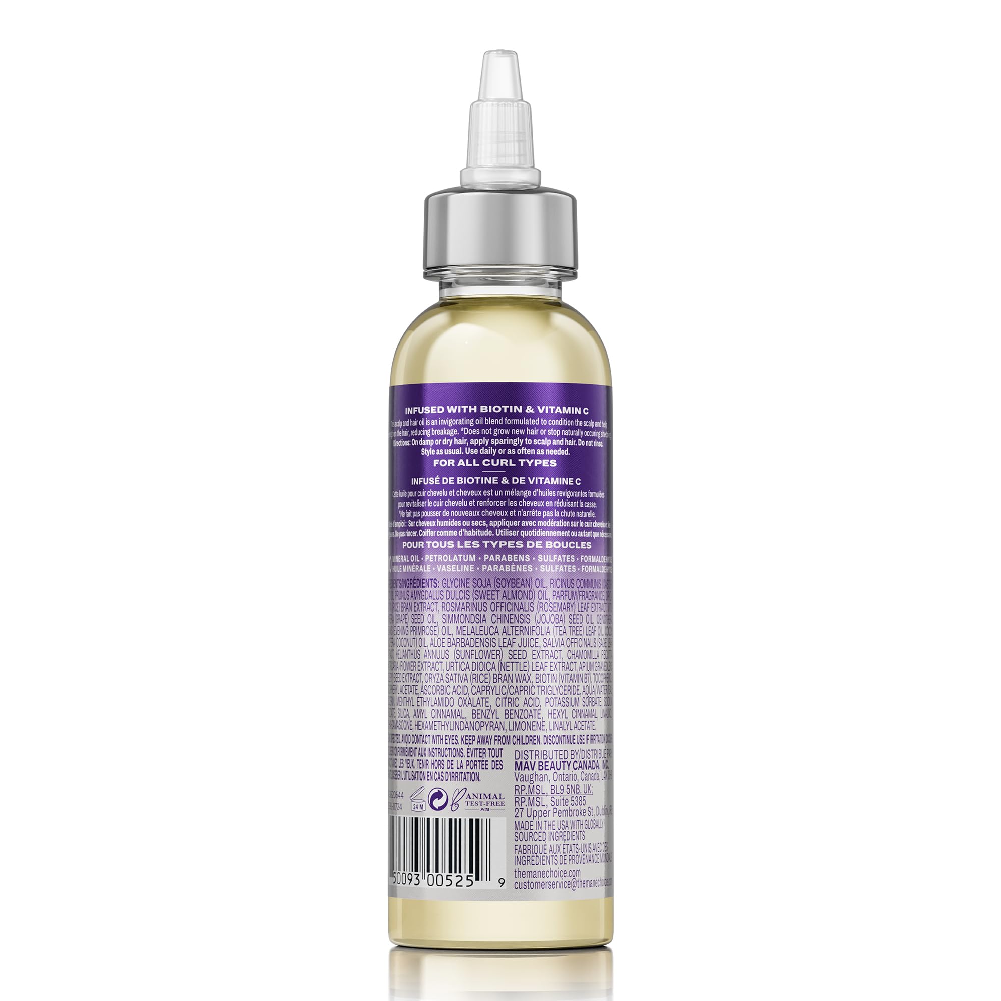 The Mane Choice bottle held in hand for scale, showing travel-friendly 4 fl oz size benefit