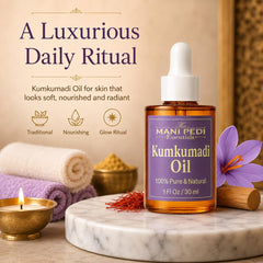 The Mani Pedi Essentials bottle in hand illustrating 1 fl oz travel-friendly size