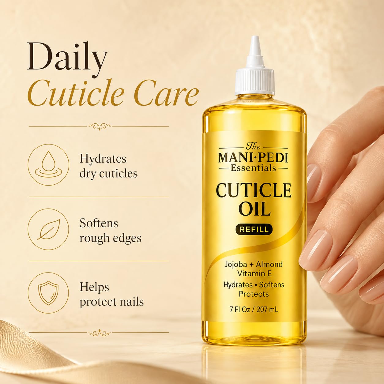 The Mani Pedi Essentials oil pouring into a small bottle for neat transfers