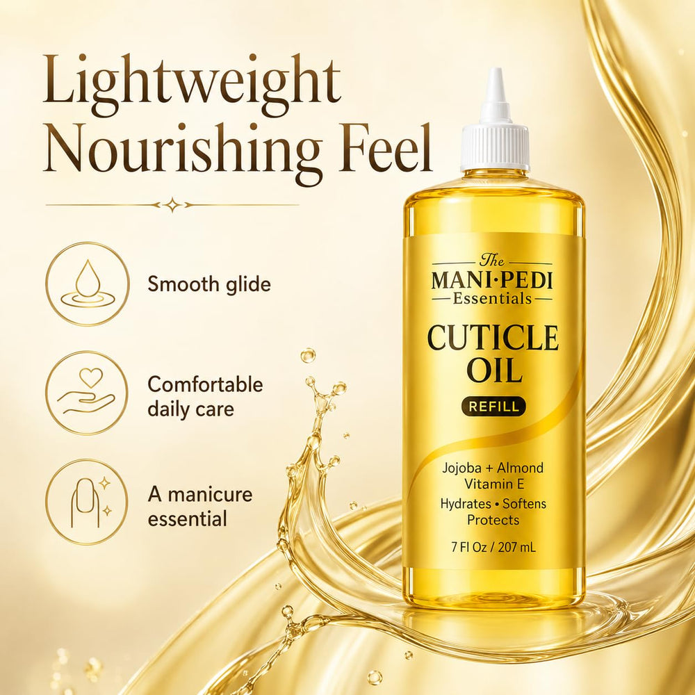 The Mani Pedi Essentials on a salon station for professional refill use