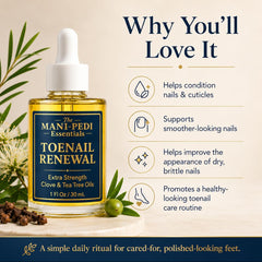The Mani Pedi Essentials serum texture close-up on fingers showing lightweight, fast-absorbing formula