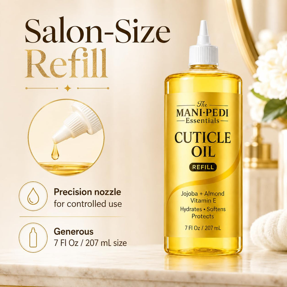 The Mani Pedi Essentials oil drop texture close-up showing fast absorption