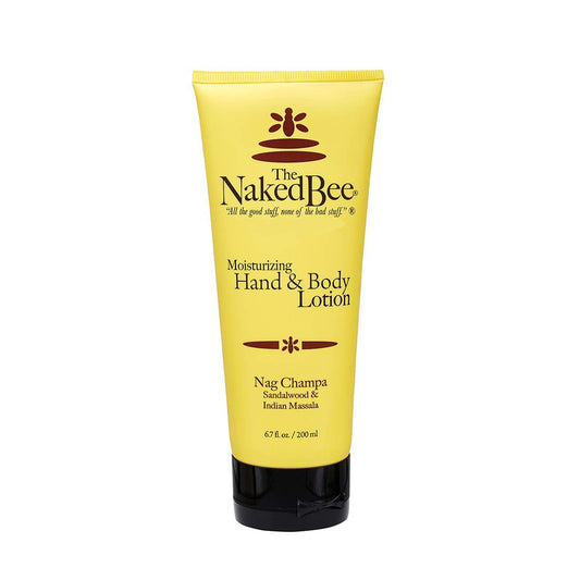 The Naked Bee front bottle showing Nag Champa scent and moisturizing promise