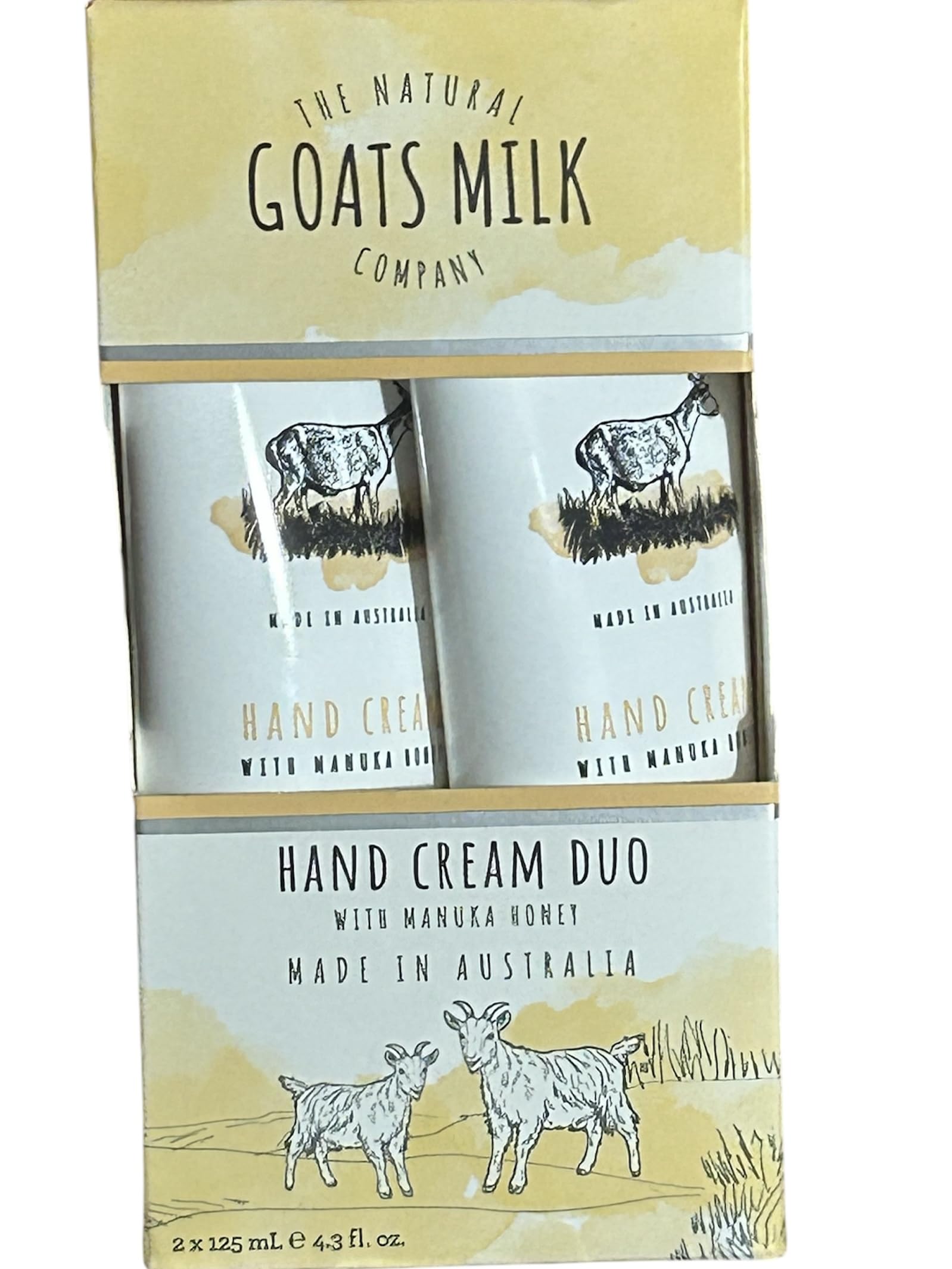 The Natural Goats Milk Company hand cream tubes front view showing packaging and travel-friendly size