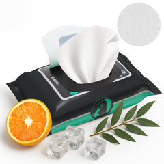 Hand using The Nobleman wipe on shoulder to show quick post-workout refresh