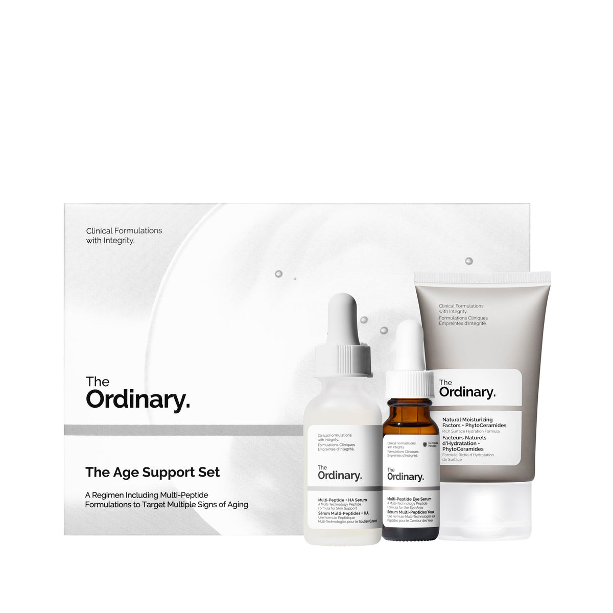 The Ordinary Age Support Set front packaging showing complete kit and benefits