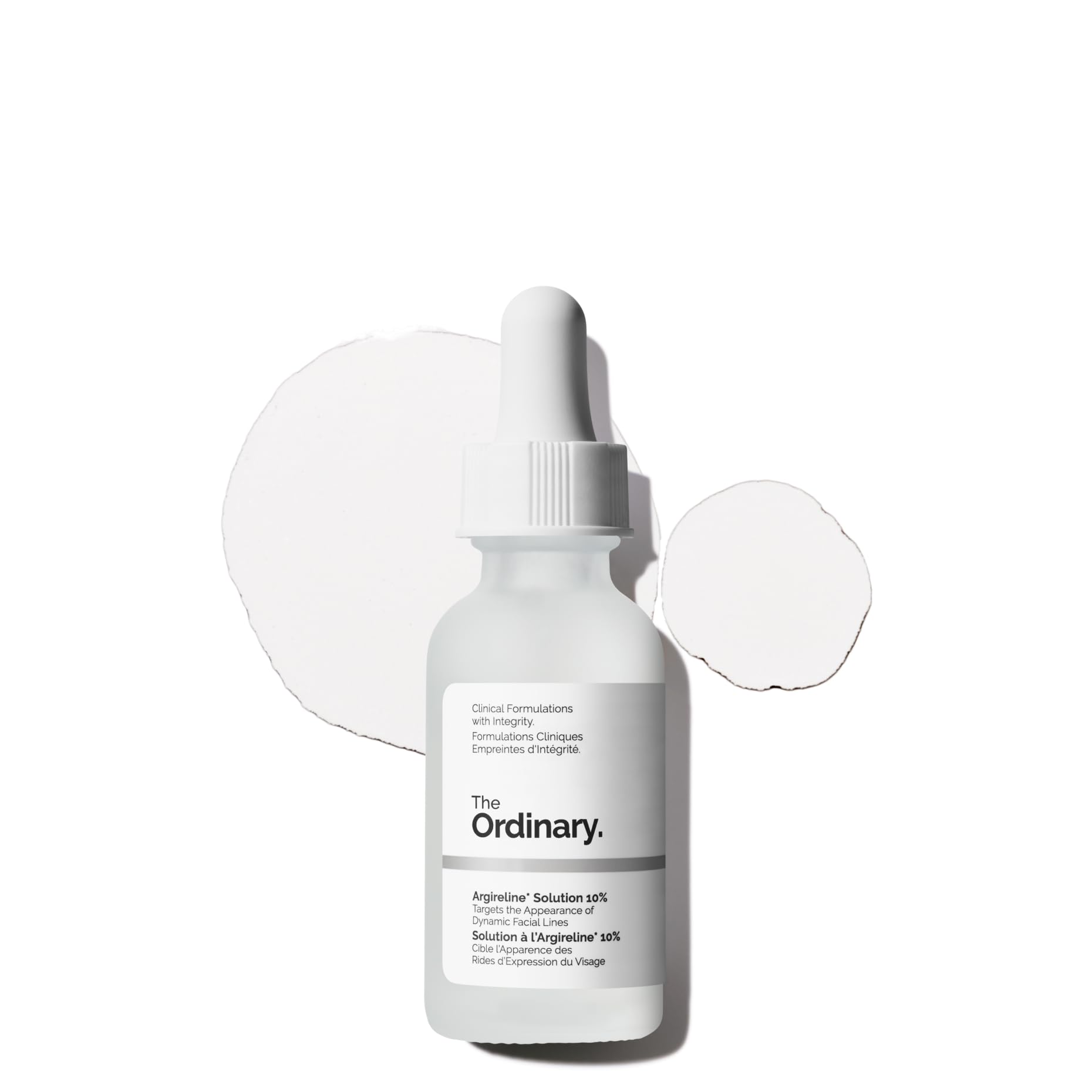The Ordinary front bottle showing clean packaging and clear serum benefit