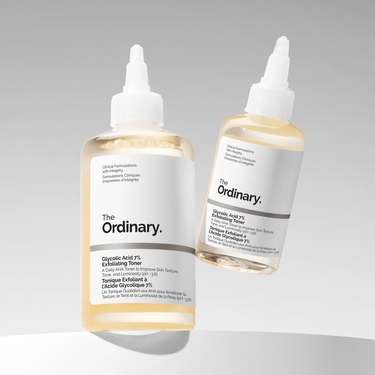 The Ordinary next to common items showing the 3.4 fl oz travel-friendly size