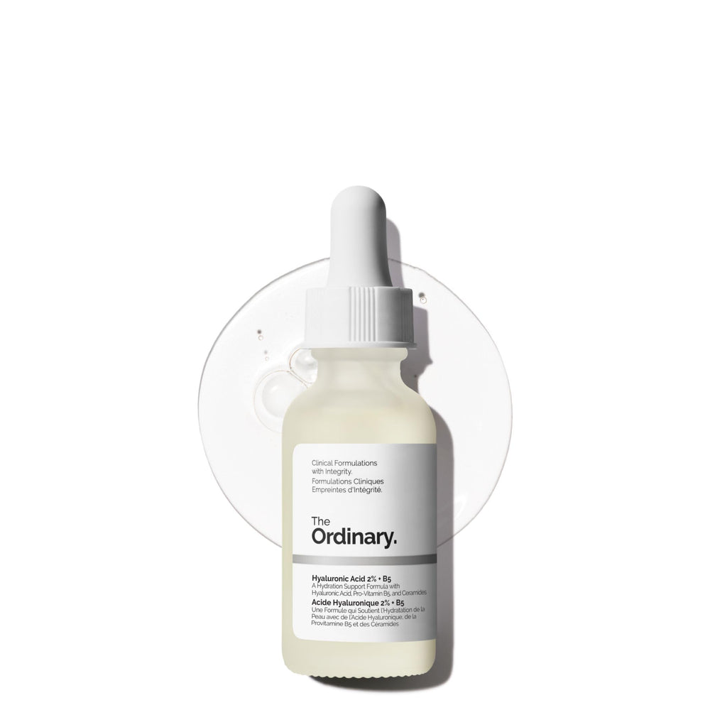 The Ordinary front packaging showing the 1 fl oz hydrating serum and clear branding benefit