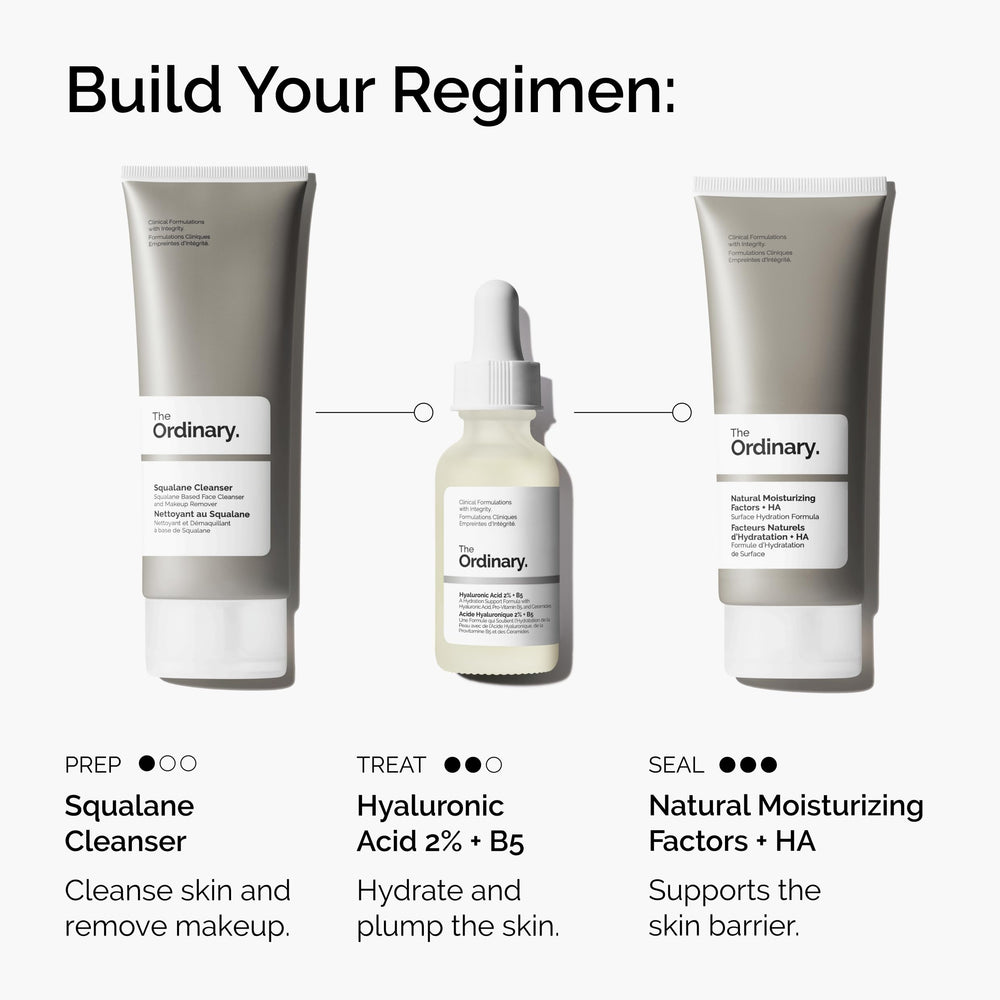 The Ordinary serum being dispensed on hand demonstrating smooth application and plumping benefit