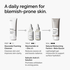 The Ordinary bottle staged in bathroom routine indicating easy layering benefit