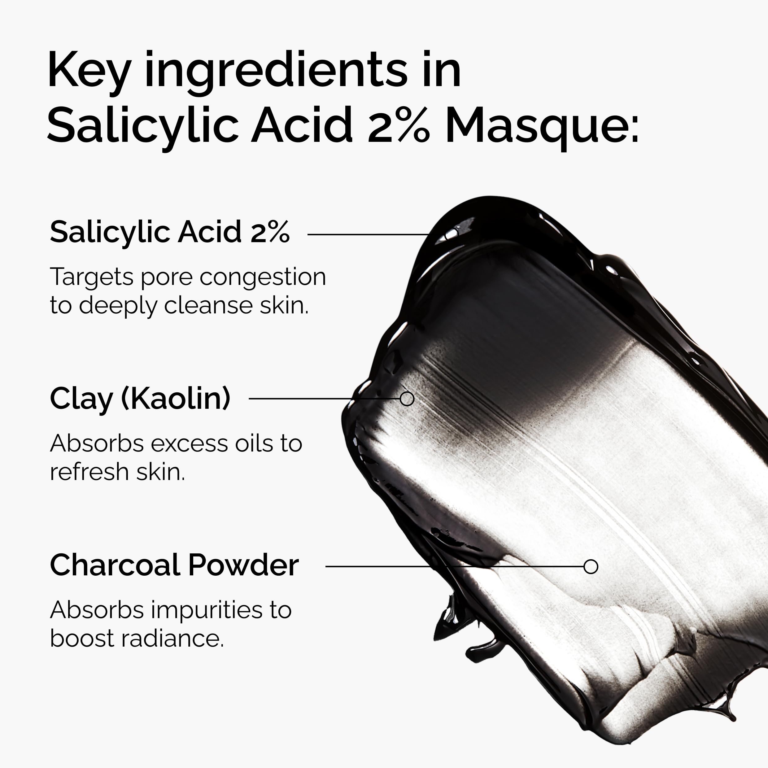 Close-up of the masque texture displaying charcoal-grey clay for visible clarifying action