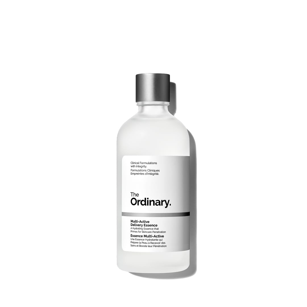 The Ordinary essence on a bathroom shelf in lifestyle scene conveying daily use