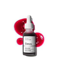 The Ordinary peeling solution front packaging showing bottle and label, highlights potent exfoliation