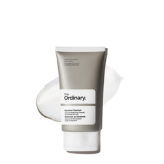 The Ordinary squalane cleanser front packaging showing travel-size bottle and clarity benefit