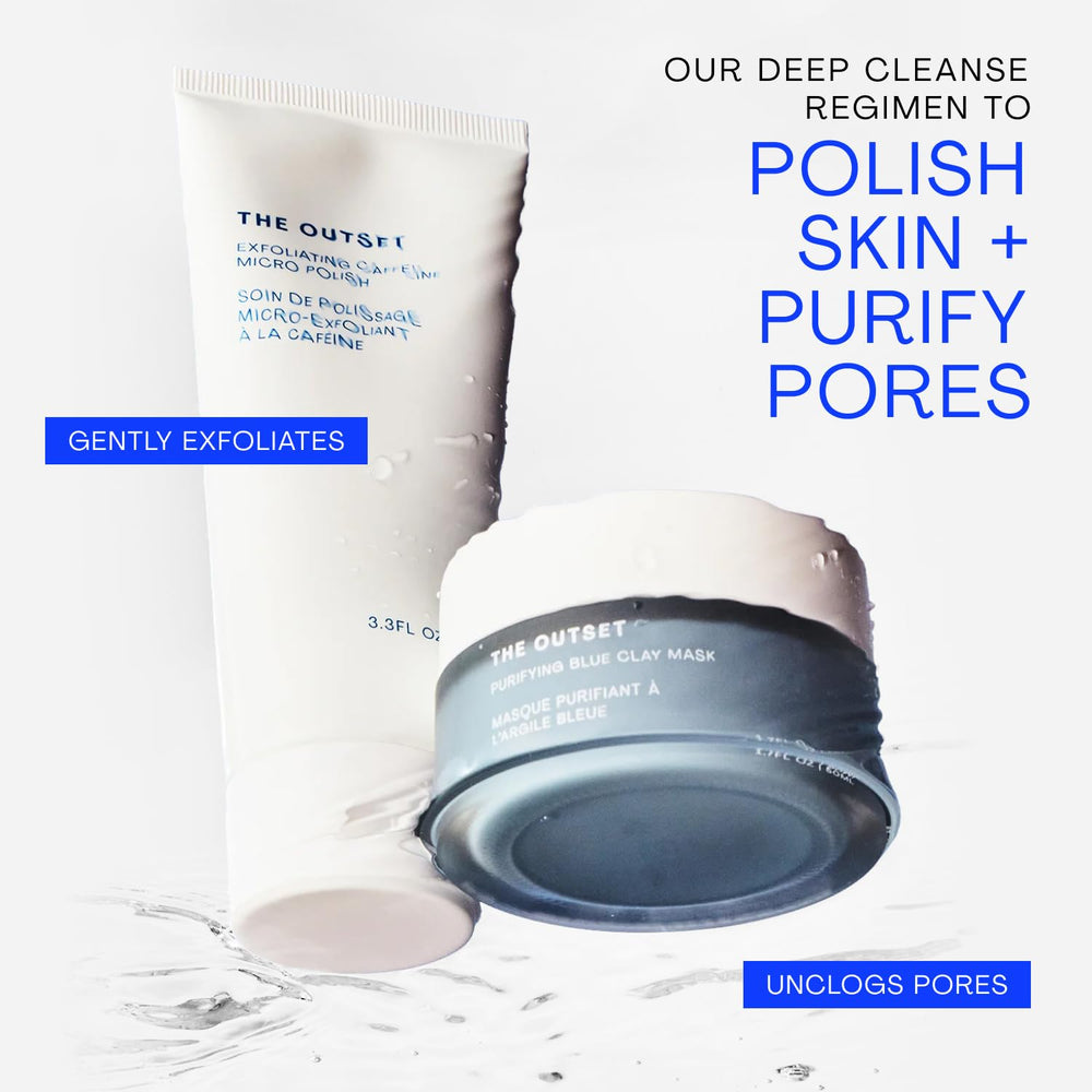 Blue clay raw ingredient with The Outset mask indicating natural detox benefit