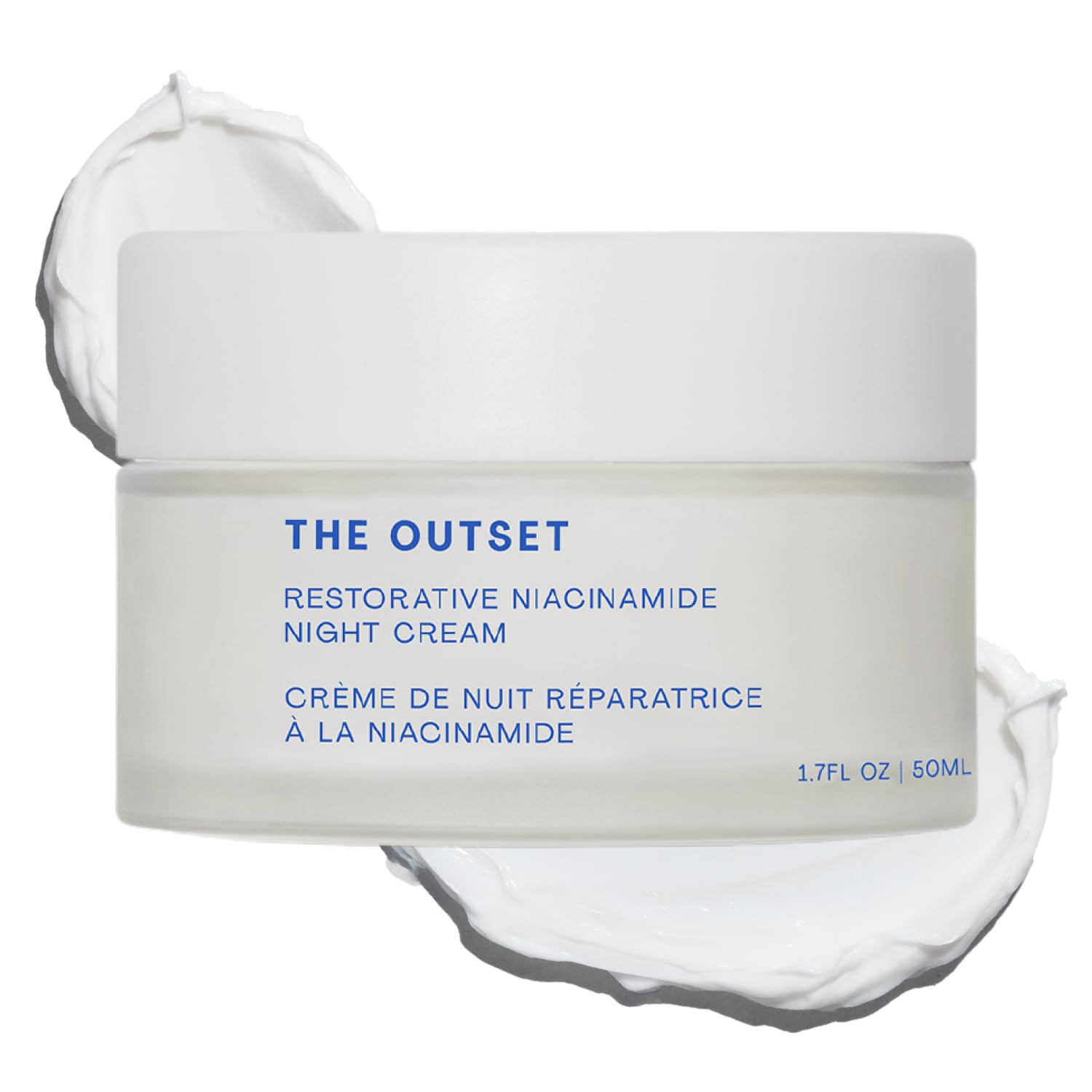 The Outset night cream front jar shows clean design and easy access benefit