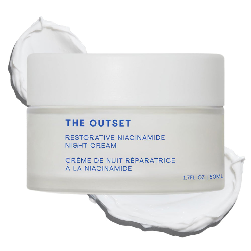 The Outset night cream front jar shows clean design and easy access benefit