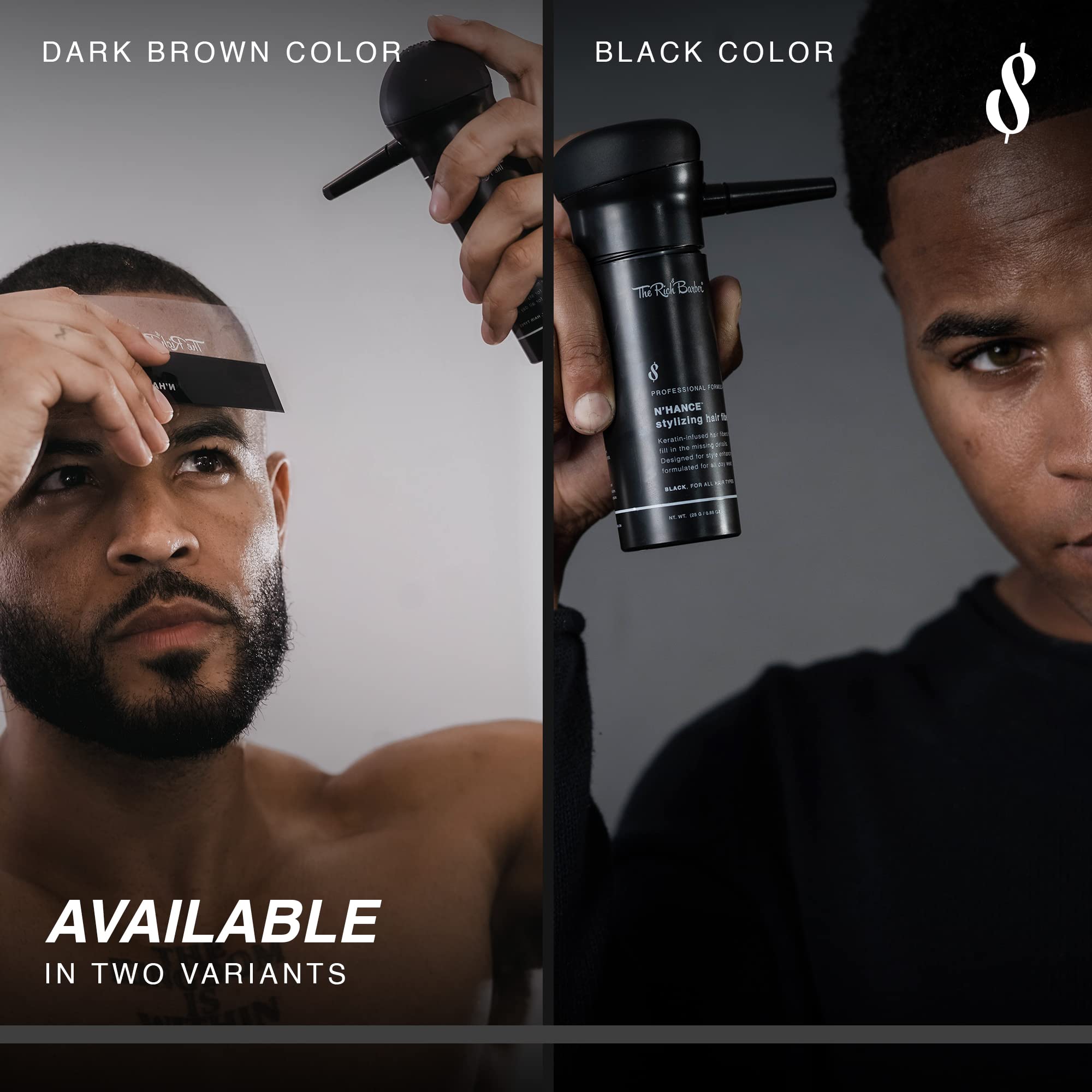 The Rich Barber in-use applying fibers to hairline for definition