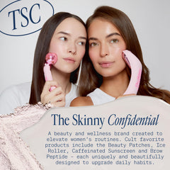 The Skinny Confidential tube next to coin showing compact size and travel-friendly benefit