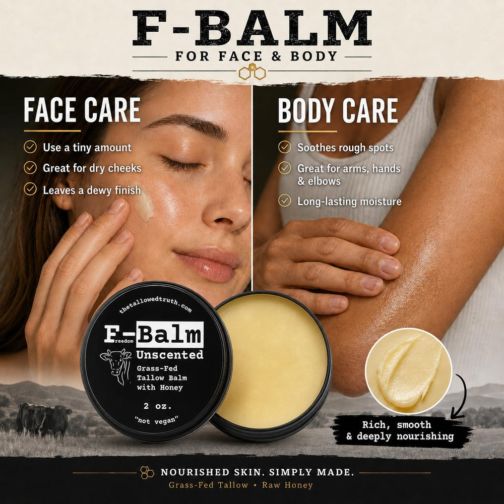 The Tallowed Truth nighttime routine lifestyle photo showing balm as overnight nourishing mask