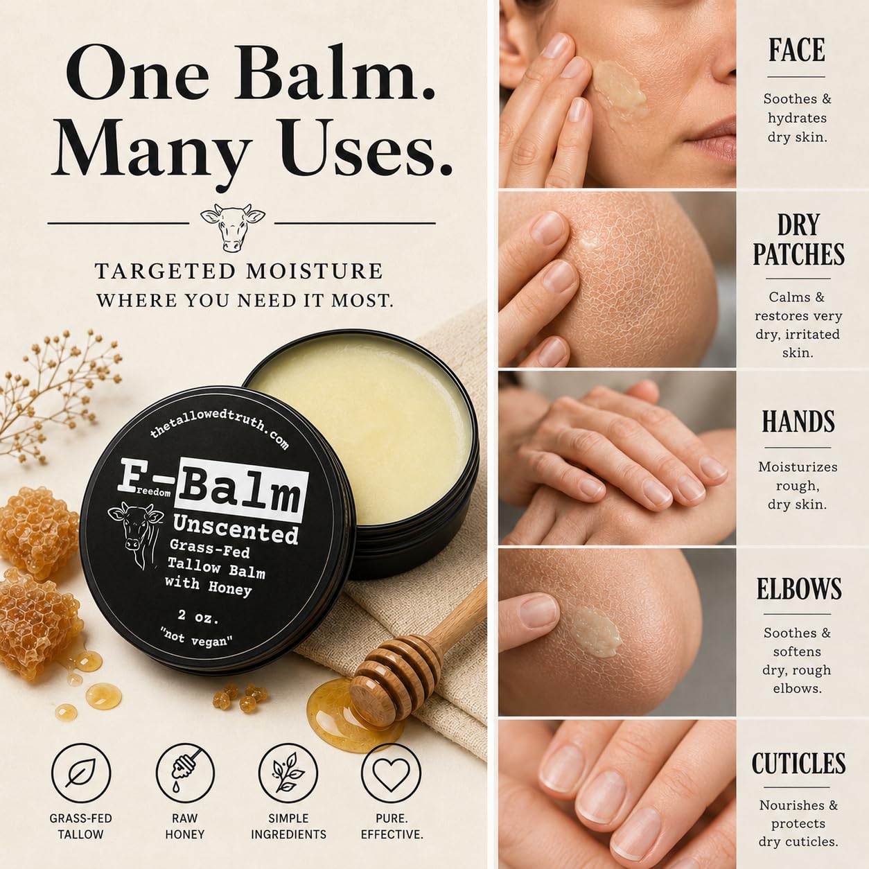 The Tallowed Truth size comparison 2oz next to coin showing compact, travel-friendly moisturizer