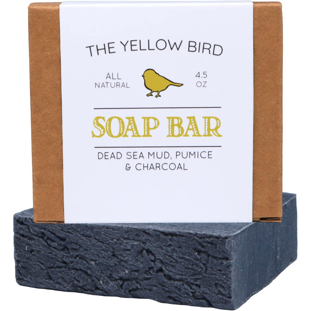 The Yellow Bird soap front packaging showing bar and benefits