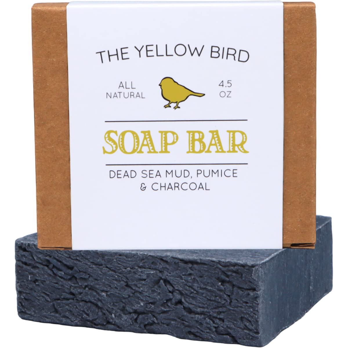 The Yellow Bird soap front packaging showing bar and benefits