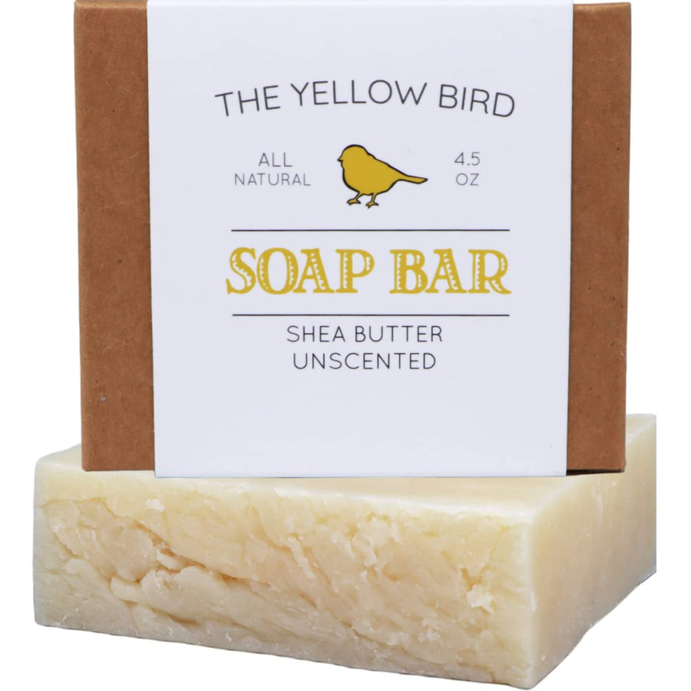The Yellow Bird front packaging showing unscented bar and clean branding, gentle for sensitive skin