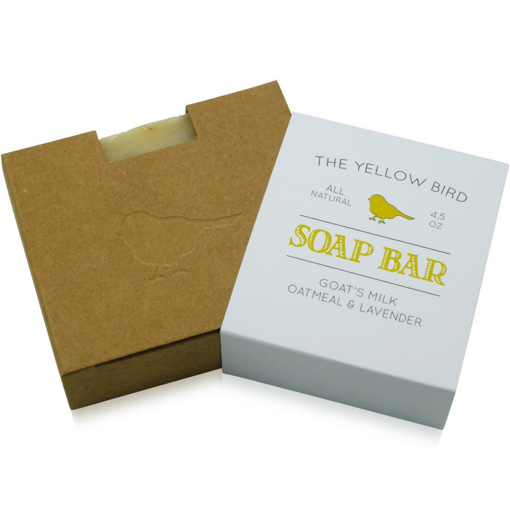 The Yellow Bird soap close-up texture highlights gentle oats for soft exfoliation