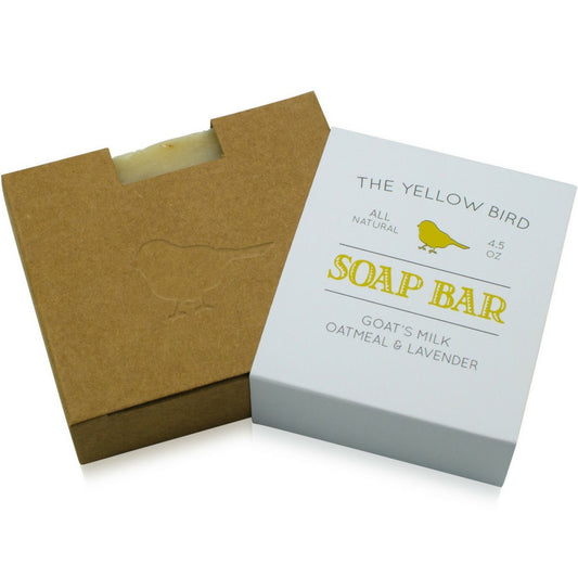 The Yellow Bird soap close-up texture highlights gentle oats for soft exfoliation