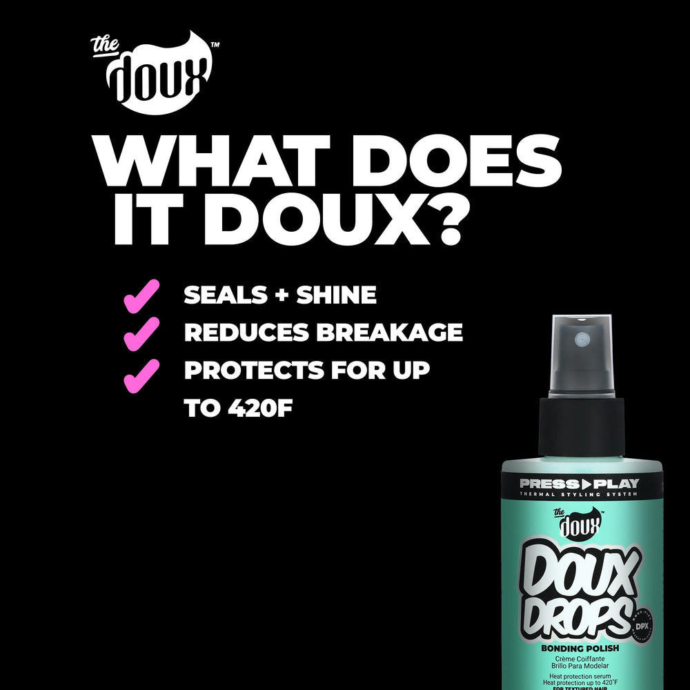 The Doux DOUX DROPS with baobab and jojoba vials showing nourishing ingredients