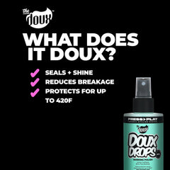 The Doux DOUX DROPS with baobab and jojoba vials showing nourishing ingredients