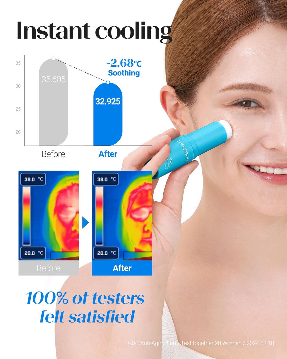 THESAEM applied under eye demonstrating quick cooling relief and targeted hydration