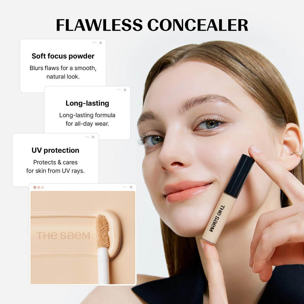 THESAEM concealer placed in makeup bag for portable touch-up convenience