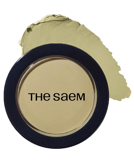 THESAEM pot front view showing compact green beige corrector and travel friendly design