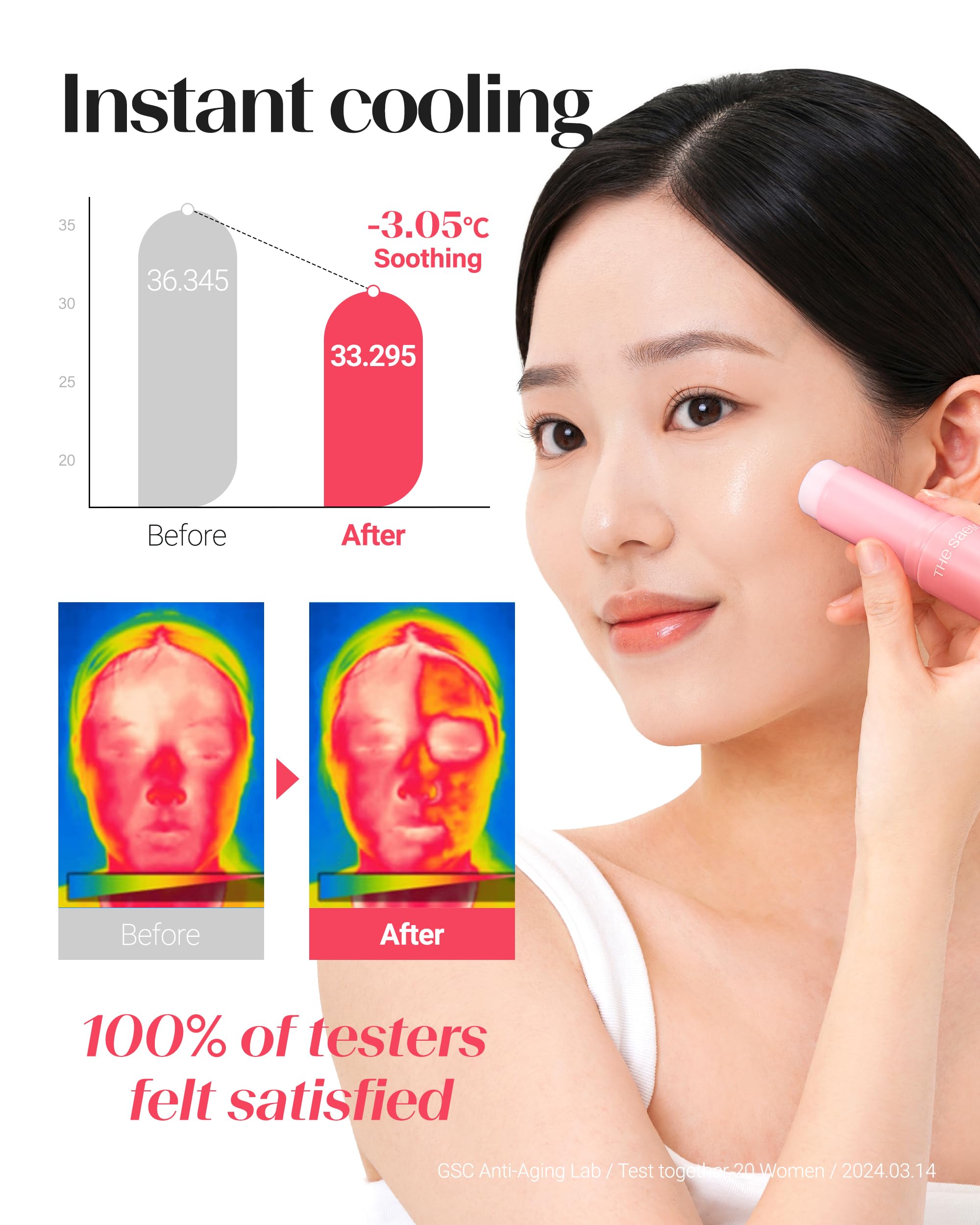 THESAEM eye stick roller applying balm to under-eye for instant cooling