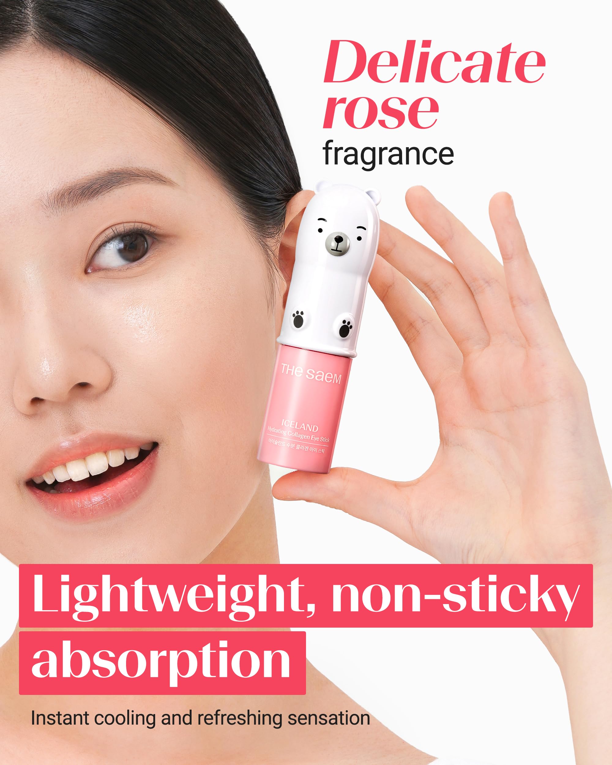 THESAEM eye stick label close-up listing collagen complex and soothing benefit