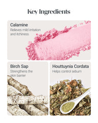 THESAEM ingredients label close-up, emphasizes calming and hydrating extracts