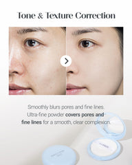 THESAEM powder texture close-up revealing fine particles for pore-blurring benefit