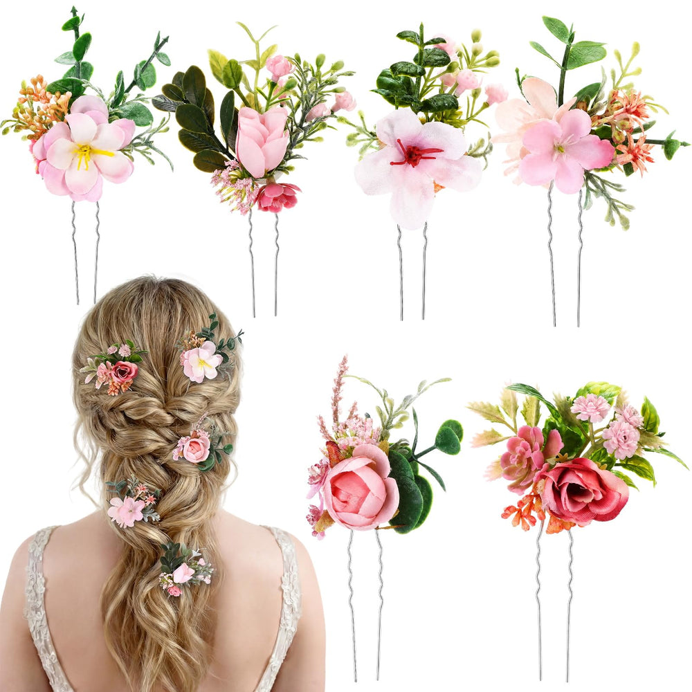 Thiccywoov front view of six pink flower clips showing variety and gift-ready look