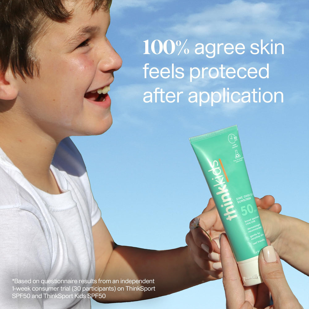 Think family at beach using sunscreen showing everyday sun safety