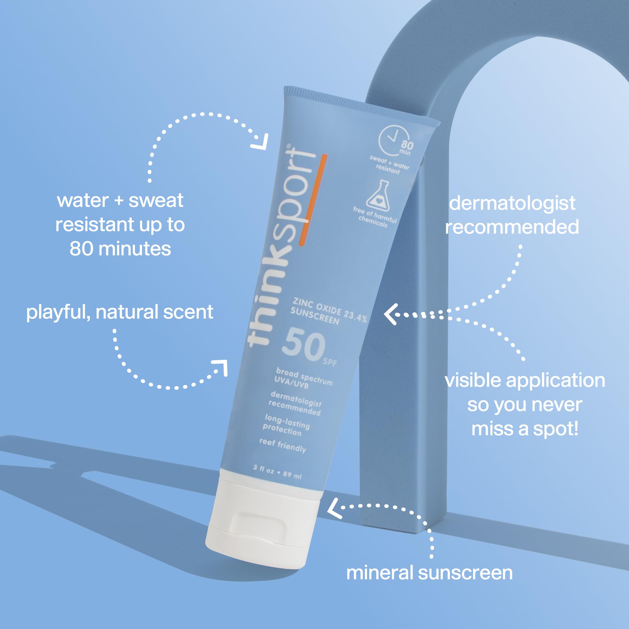 Thinksport texture closeup displaying smooth, fast absorbing sunscreen benefit
