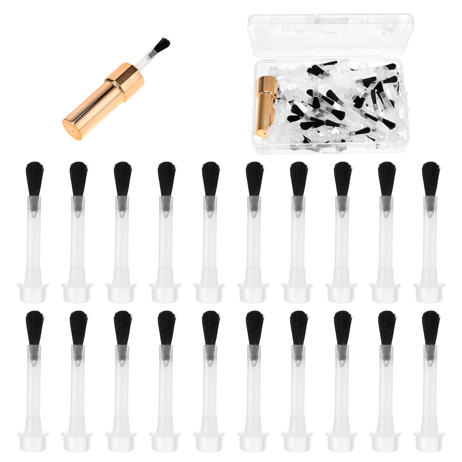 Thinp front packaging showing handle and 66 brush heads for organized storage