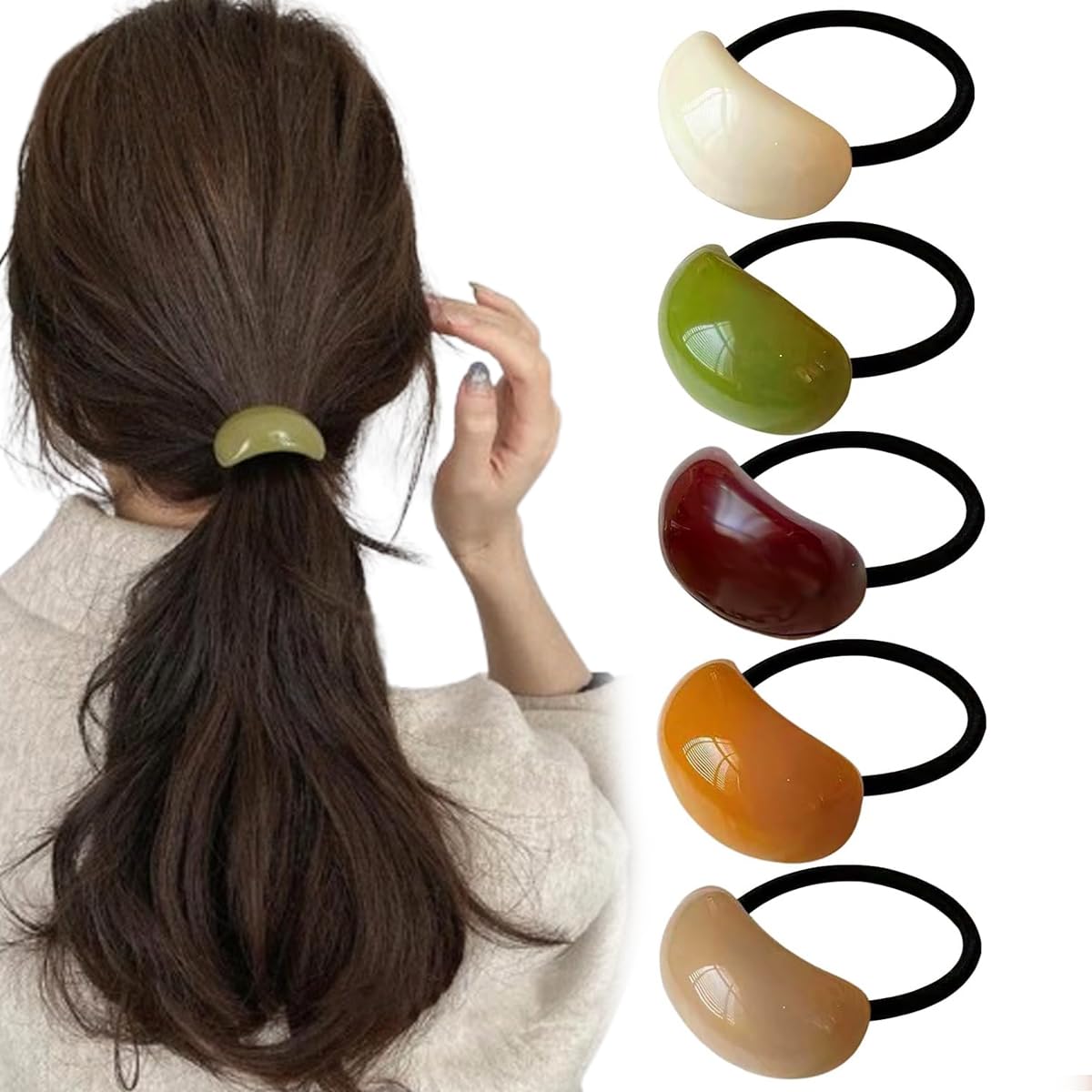 Thinslimer front pack view showing five colorful elastic ponytail holders and neat presentation