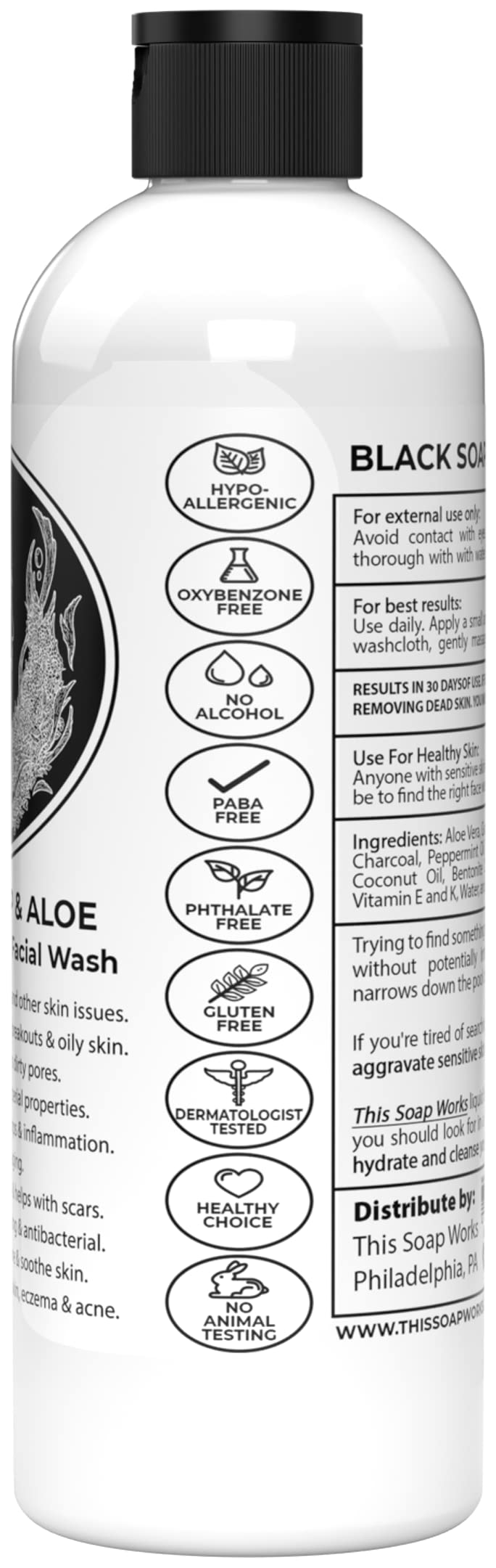 This Soap Works pump and label close-up highlighting paraben-free ingredient benefits